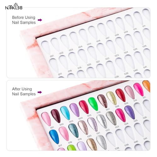 NMKL38 320 Nail Colors Chart Nail Gel Polish Display Book with 240 False Nail Tips Professional Salon Nail Color Swatches Nail Practice Card Board (Pink)