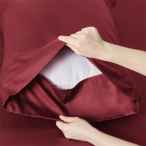 Bedsure Twin Sheets Set, Cooling Sheets Twin Size Bed Set, Rayon Derived from Bamboo, Twin Size Sheets, Breathable & Soft Bed Sheets, Hotel Luxury Silky Bedding Sheets & Pillowcases, Burgundy