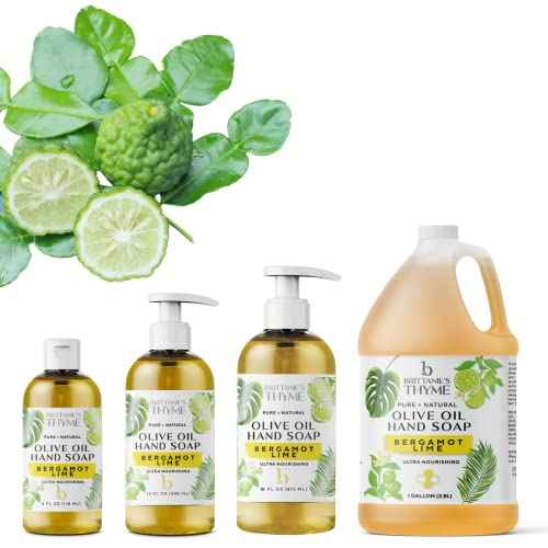 Brittanie's Bergamot Lime Pure Castile Olive Oil Liquid Soap 1 Gallon (128oz) | Face, Body Wash, Dishes, Pets & Laundry | Natural Vegan Sulfate Free, Moisturizing & Refill-Friendly
