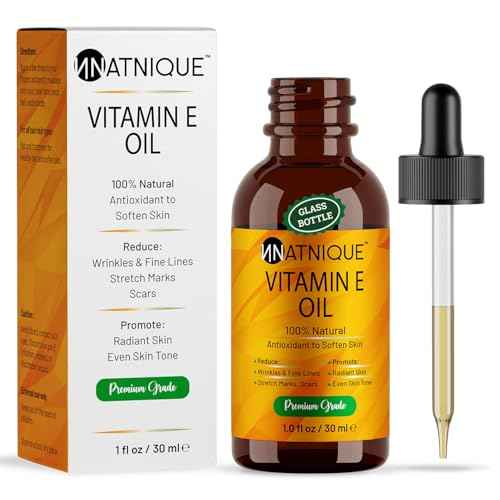 Natnique Vitamin E Oil 1 oz ? Natural D-Alpha Tocopherol for Face, Skin, Hair & Nails ? Pure, Non-GMO Moisturizer for Scars, Stretch Marks & Dry Skin ? Cold-Pressed Carrier Oil for Body & Beauty Care
