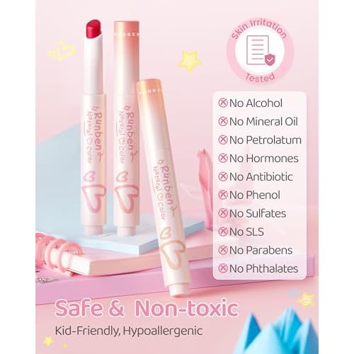 RUNBEN Kids Tinted Lip Balm, Fresh Cherry Lips Gloss, 24H Moisturizing, Safe & Non-toxic Lipstick for Kids & Teen, Birthday Makeup Gift for Girls, 2g
