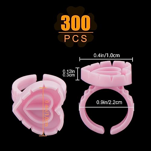 300PCS Heart Shape Eyelash Extension Rings, Lash Glue Cup for Volume Lashes Fan, Eyelash Extension Lash Rings