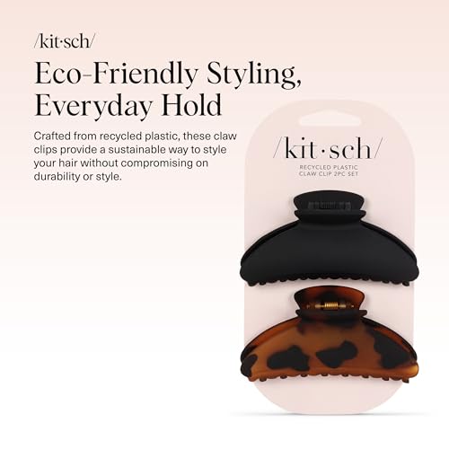 Kitsch Medium Hair Claw Clips for Women - Black & Tortoise, 2 Pack