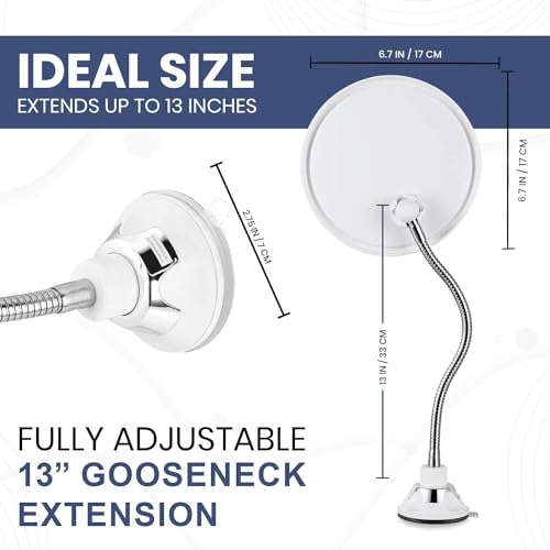 Fogless Shower Mirror with Adjustable Gooseneck - 6.7" Round
