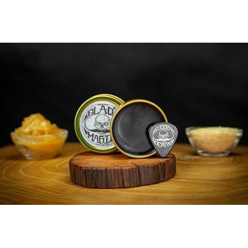 THE VINTAGE GROOMING CO. Black Magic Mustache Wax | Sudden Death | Hide Grey Hair In Beard Or Moustache | Strong Hold 1 oz Tin | No Heat Source Required | Unscented