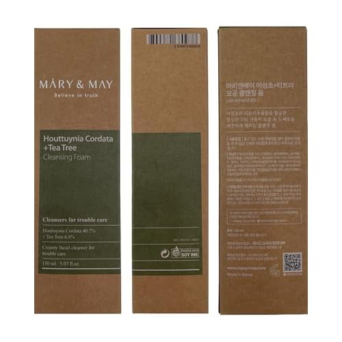 Mary&May Houttuynia Cordata + Tea Tree Deep Clean Foam (40.7% Heartleaf + 6.8% Tea Tree) ? Rich Cream Foam Pore Cleanser with Hyaluronic Acid, Korean Face Wash for Oily Sensitive Skin ? 5.07 fl oz