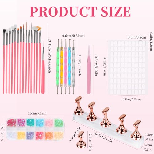 25-Piece Nail Art Tools Set with Brushes, Dotting Tools & Stands