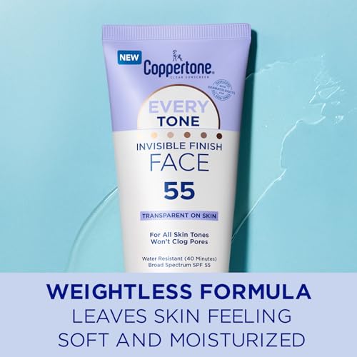 Coppertone Every Tone Invisible Finish Face Sunscreen SPF 55, Lightweight, Blends in Clear Sunscreen for All Skin Tones, 2 Fl Oz Tube (Pack of 2)