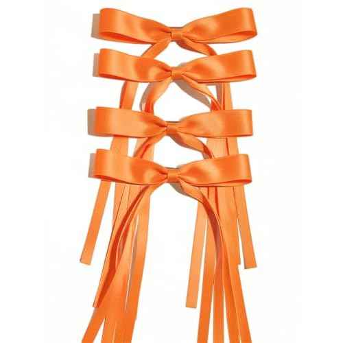 Ayesha Orange Hair Bows Clips Bows with Long Ribbon Orange Bows Barrettes Hair Accessories for Women Girls 4PCS
