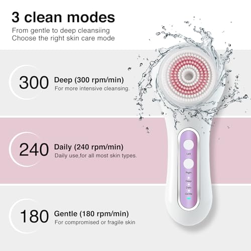 Electric Facial Cleansing Brush with 2-Way Rotation & 5 Heads