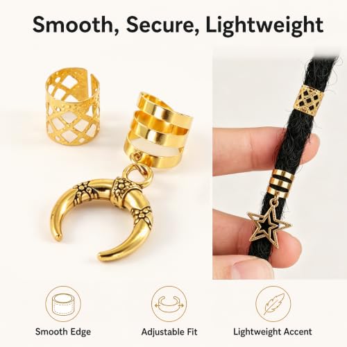 Gold Hair Cuffs for Braids - 25 Pcs Filigree Set