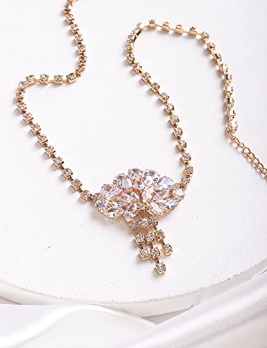 Jumwrit Bohemian Floral Headpiece Dainty Forehead Chain Rhinestone Bridal Head Chain Wedding Hair Accessories for Women and Girls(Gold）