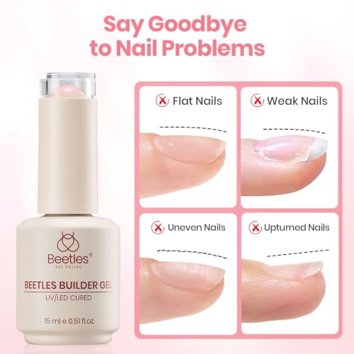 Beetles Builder Gel for Nails C-Rose Pink Soft Nectar 15ml with Nail Art Brush