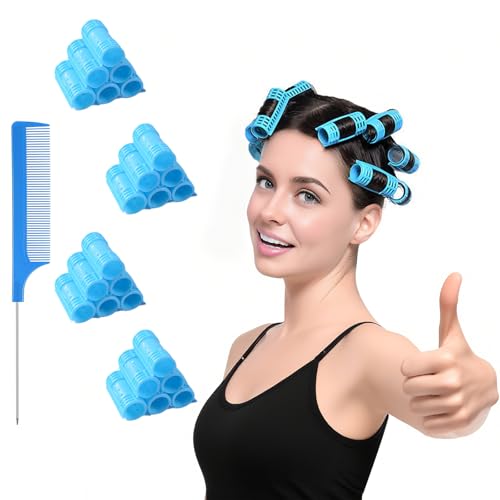 MOODKEY Heatless Hair Curlers Set - 24 Small Double Layer Plastic Rollers for Natural Curls & Waves