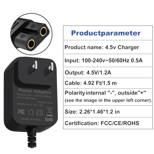 4.5V Charger Fit for BaBylissPRO Clipper FX870 FX820 FX825, Trimmer FX787 FX788 FX726, Massager FX SSM Replacement Power Cord 4.92FT