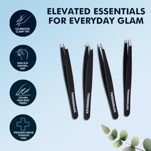 Professional Stainless Steel Tweezers Set - 4 Piece Precision Grooming Kit