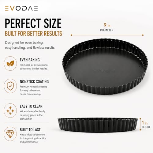 9 Inch Nonstick Tart Pan with Removable Bottom - Heavy Duty