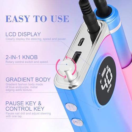 SAVILAND Blue Gradation 40000RPM Professional Nail Drill Kit with Ceramic Bits