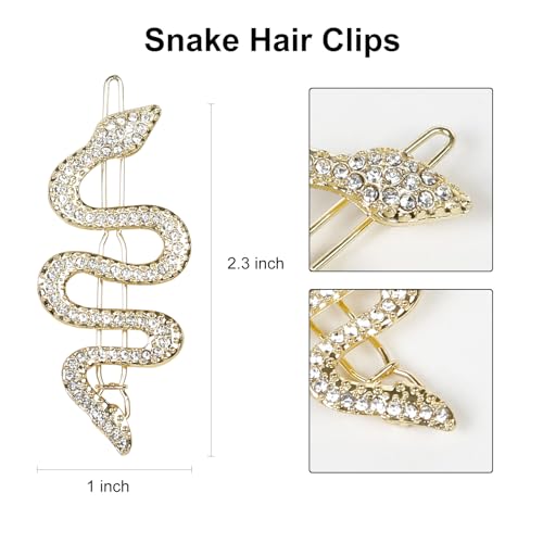 TEBIEKOY Snake Hair Pins with Sparkly Rhinestones Hair Clips, 4 Pcs Alloy Snake Hair Clips Set, Crystal Hair Accessories Headdress for Girls and Women