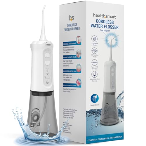 HealthSmart Cordless Water Flosser for Teeth & Braces - 5 Modes, 360° Nozzle, 310ml Tank, Rechargeable, Waterproof, Includes 4 Tips