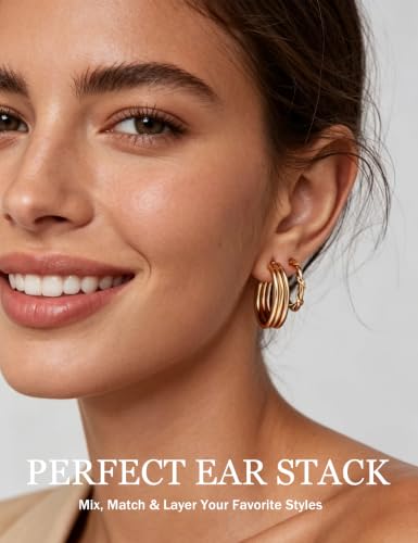 Gold Hoop Earrings Set 18 Pairs Hypoallergenic Women