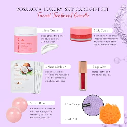 42 Pcs Valentines Day Gifts for Women, Super Fruit Bath and Body Spa Set, Facial Skin Care Kit, Self-Care Gifts Set, Lip Gloss, Face Sheet Mask, Serum, Birthday, Christmas, Present, Anniversary