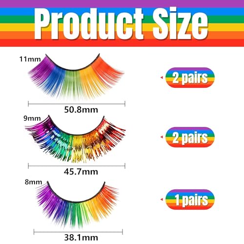 5 Pairs 3D Rainbow Eyelashes with Tinsel - Pride & Rave