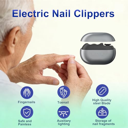 Easy Clip Nail Clippers Upgraded 3-in-1 Auto Electric Toenail Clipper for Seniors, Kids & Adults - Thick Nails, LED Light, Black