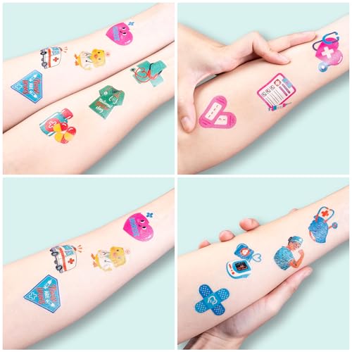 96 PCS Happy Nurses Day Nursing Nurse Pre-Cut Temporary Tattoos for Kids | Super Cute Themed Birthday Party Favors, Supplies, Decorations, Fake Tattoo Stickers, School Rewards Gifts & Boys & Girls