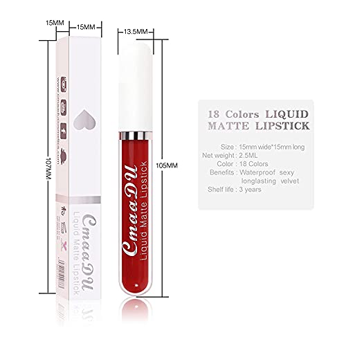 18-Color Matte Liquid Lipstick Set - Long Lasting