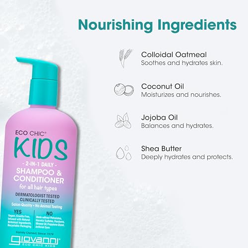 Eco Chic KIDs 2 In 1 Shampoo & Conditioner - Kids 2-in-1, For All Hair Types, Salon Quality, Lightweight & Hydrating, Gentle Formula, Vegan - 16.5 Fl Oz (Pack of 2)