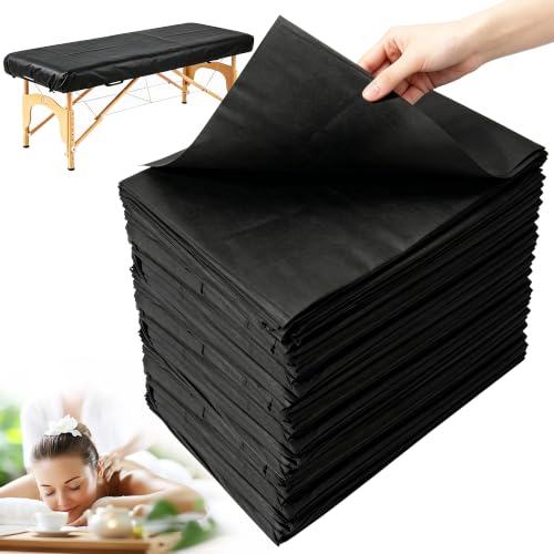100 Pack Black Disposable Massage Table Sheets 31" x 71" Waterproof Bed Covers