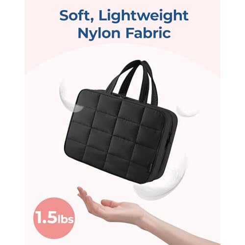 BAGSMART Travel Toiletry Bag with Jewelry Organizer, Hanging Travel Bag for Toiletries, Puffy Makeup Cosmetic Bag Organizer, Carry-on Travel Accessories Essentials, Black-L