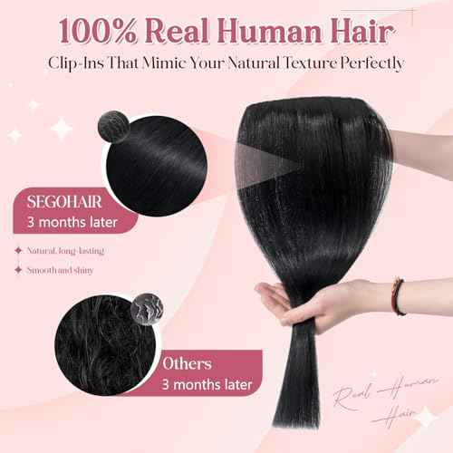Clip In Hair Extensions for women One Piece 5 Clips Real Human Remy Hair Extension Long Straight Hairpieces for women 22 Inches #01 Jet Black