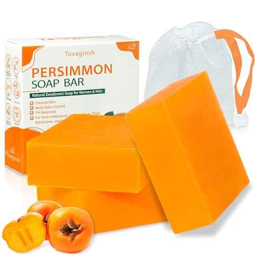 3Pack Natural Persimmon Soap Bar for Body Odor Control, Organic Deodorant Body Persimmon Bar Soap for Old People Smell, Remove Odor Bath Body Wash for Women & Men