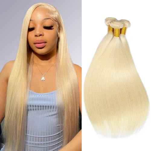 12A Grade 613 Bundles Human Hair Straight Blonde Bundles Human Hair 100% Unprocessed Brazilian Virgin Raw Hair Quick Weave for women 3 Bundle Deals Hair Extensions 22 24 26 Inch