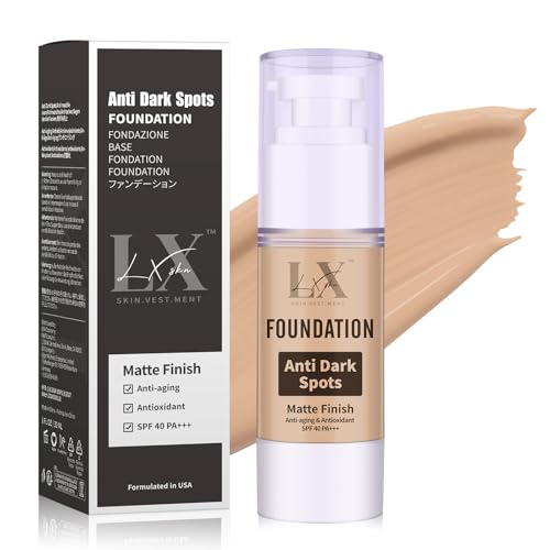 Anti-Dark Spot Liquid Foundation - Collagen Serum Foundation Infused with 2% Niacinamide, High Coverage For A Smooth & Satin Finish, 206 Medium