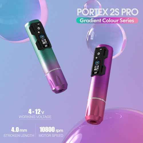EZ Tattoo Kit - Tattoo Gun Kit with Wireless Tattoo Machine Pen, 1800mAh Power Supply Battery, 20Pcs Tattoo Cartridge Needles and 11 Color Inks for Tattoo Beginners and Artists (P2S Pro Purple Blue)
