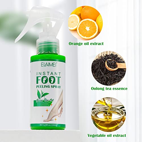 Foot Peeling Spray Oil ，Foot Exfoliating Spray, Pedicure Dead Skin Exfoliator for Cracked Rough Heels, Dry Toe Skin & Calluses, Quicky Remove Dead Skin (Green Tea)