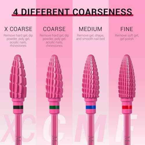 MelodySusie Large Cone Nail Drill Bits, 3/32'' Carbide Tungsten Multi-function Bits, Fast Remove Acrylic or Hard Gel for Manicure Pedicure Salon Professional or Beginner, Pink Blossom, Medium