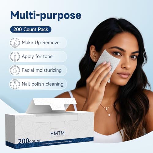 HMTM 200 Pack of Cotton Pads - 100% Pure, Lint-Free, Double-Sided Makeup & Face Remover