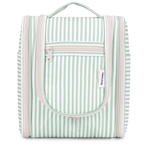 Narwey Hanging Travel Toiletry Bag for Women - Mint Green Stripe