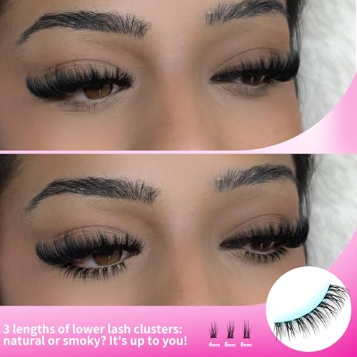 Lash Clusters with Spikes Kit with Bottom Eyelash Extensions Thick Volume Eyelash Clusters Kit Wispy Individual Lash Extensions Kit with Lash Bond and Seal (12mm-19mm, 312Pcs)