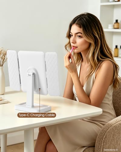 Trifold Vanity Mirror with Lights, 2X/3X Magnification & Storage