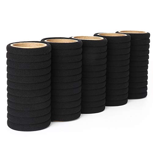 50 Pack Black Hair Ties for Thick Hair - Seamless Cotton Elastic
