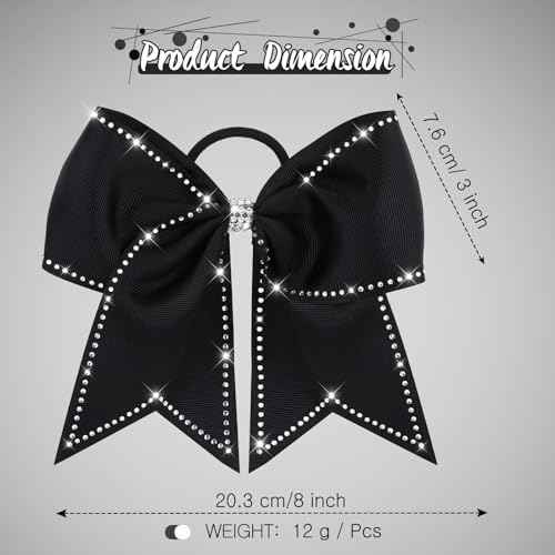 2 Packs Jumbo Cheerleading Bow 8 Inch Large Cheer Hair Bows with Ponytail Holder for Teen Girls Softball Outfit Uniform(Rhinestone Black)