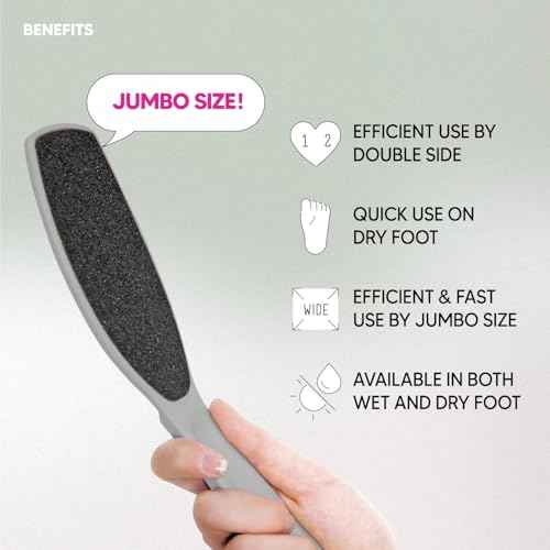 Wide Emery, Double-Sided Pedicure Tool, Colossal Foot File for Men & Women, Effective for Cracked Heel, Callus Remover, Foot Scrubber, Professional, (Gray)