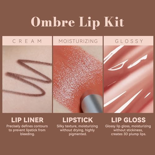 Noerrors 3-Piece Nude Lip Kit - Liner, Lipstick & Gloss