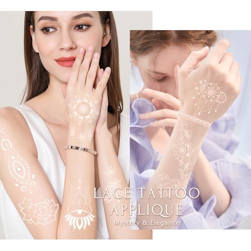 White Lace Temporary Tattoo Stickers - 6 Sheets