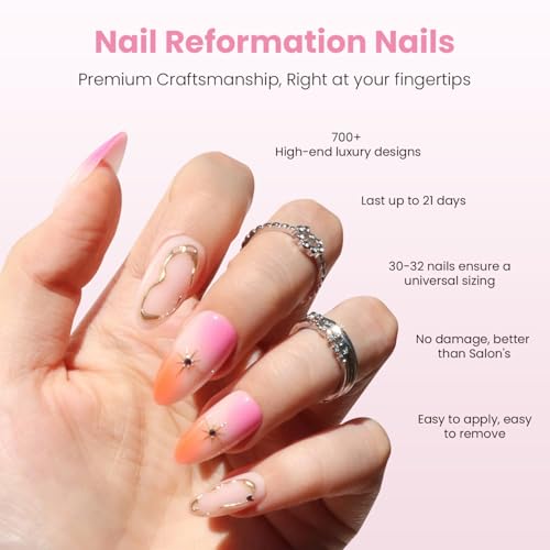 Pink Orange Swirl Press On Nails - 30 Pc Almond